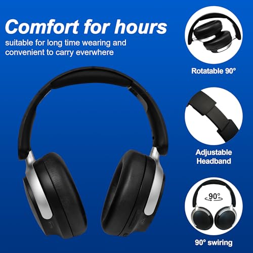Wireless Headphones Over Ear with ANC, 80H Playtime, Fast Charge, Active Noise Cancelling & Transparency Mode, Comfortable Wireless Headphones for Work & Travel, Foldable Design Black