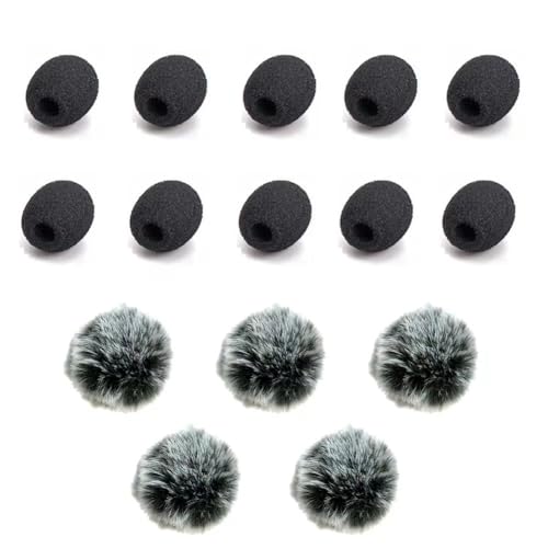 ZRAMO5 Packs Professional Furry Outdoor Wireless Lavalier Microphone Wind Screen Furry Muffs Diameter 4-8mm Fits Most Lapel Clip Lav Windscreen Windproof Wind Screen (5pack (Black/White)+10pc Sponge)