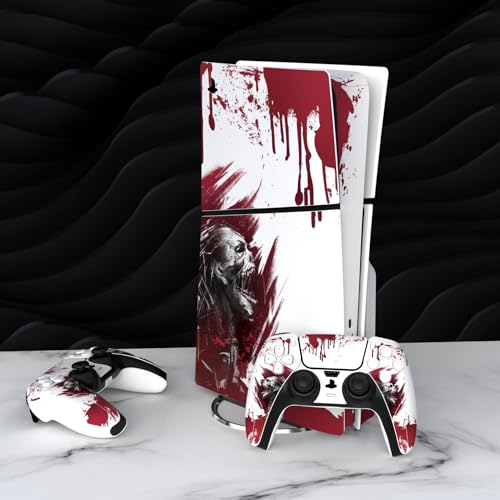 PlayVital Full Set Skin Sticker for ps5 Slim Console Disc Edition (The New Smaller Design), Vinyl Skin Decal Cover for ps5 Controller & Headset & Charging Station & Media Remote - Blood Zombie - color: Blood Zombie