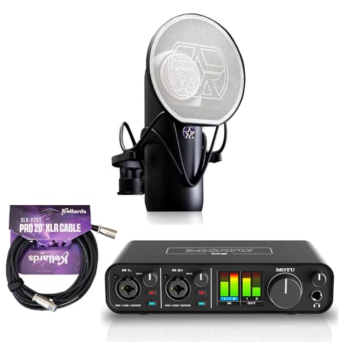 Motu M2 2x2 USB Audio Interface with Studio Quality Sound Bundle with Aston Microphones Element Microphone Bundle, Kellards XLR-P20T Pro 20 ft XLR Microphone Cable