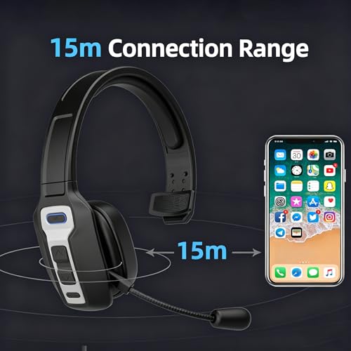 Black Single Ear Bluetooth Headset, Lightweight Comfort Business Earpiece with Noise Canceling Mic, Hands-Free Mono Headphone for Office, Driving, Conference Calls - color: Black