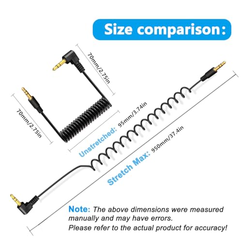 Coiled 90 Degree 3.5mm Stereo Audio Cable (1 Meter) | 3Pole Right Angle 1/8" TRS Male to Male Aux Extension Cord for Smartphone,Tablets,MP3,Headphones,DJ,Car,Home Stereo,Camera - style: Male 90Deg To Male