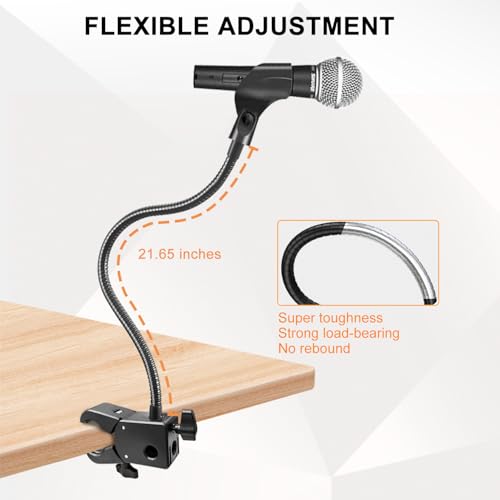 Microphone Stand, Versatile Mic Arm for Desk Pole Tripod, Gooseneck Mic Stand Desk Mount with Super Clamp Mic holder and 3/8" to 5/8" Adapter, Fits for Blue Snowball and Other Microphones (21 Inch) - size: 21 Inch