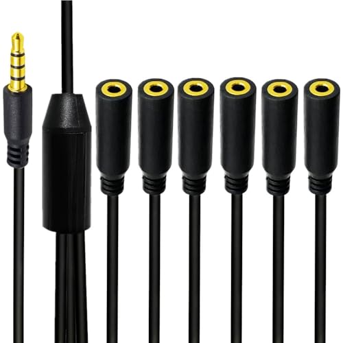 1.6ft 1/8” 3.5mm TRRS Extension Stereo Audio Cable, 1 Male to 6 Female Splitter Aux Cord, 4 Pole Jack Headphone MIC Extender for Smart Phones, MP3, Laptops, Don’t Support MIC of IOS Headphone - style: 1 to 6
