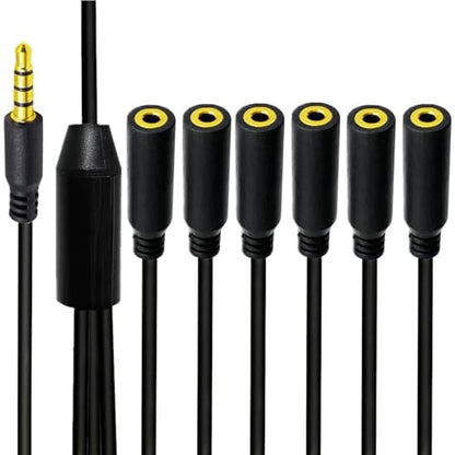 1.6ft 1/8” 3.5mm TRRS Extension Stereo Audio Cable, 1 Male to 6 Female Splitter Aux Cord, 4 Pole Jack Headphone MIC Extender for Smart Phones, MP3, Laptops, Don’t Support MIC of IOS Headphone - style: 1 to 6