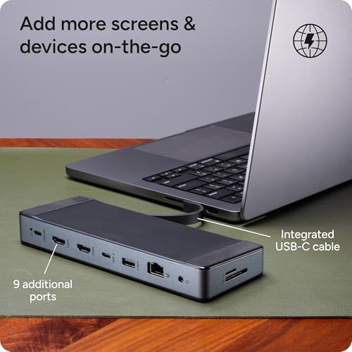 ZAGG 9-Port Hub – 2 USB-C, 2 HDMI (4K 60Hz), 1 USB-A (10Gbps), Ethernet, Audio Jack, SD & MicroSD Card Readers - Multi-Device Connectivity for iPadOS, ChromeOS, Android, Windows - style: 9-Port Hub