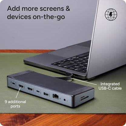 ZAGG 9-Port Hub – 2 USB-C, 2 HDMI (4K 60Hz), 1 USB-A (10Gbps), Ethernet, Audio Jack, SD & MicroSD Card Readers - Multi-Device Connectivity for iPadOS, ChromeOS, Android, Windows - style: 9-Port Hub