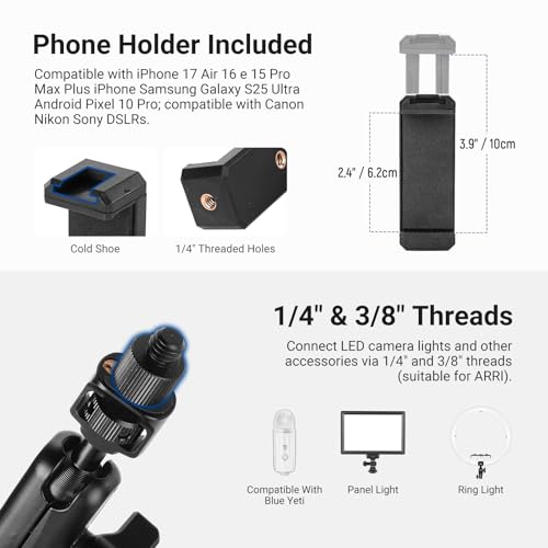 NEEWER Basics Magic Arm Table Stand, 55 cm Microphone Arm Overhead Mobile Phone Holder Desk with 1/4" 3/8" Threads for ARRI, for DSLR Action Cam Webcam Mic LED Light for Video Reinforcement, UA061 - style: UA061