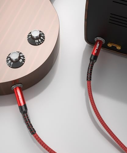JSAUX Guitar Cable 6.6ft+6.6ft for Electric Guitar/Mandolin/Bass-Red