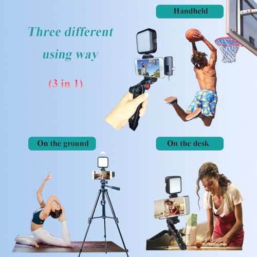 for iPhone Vlogging Kit, Vlogging Kit for Andriod Phone with Two Tripods RGB Light Lavalier Microphone Remote for YouTube Tiktok Content Creator - size: M with Wirless Mic