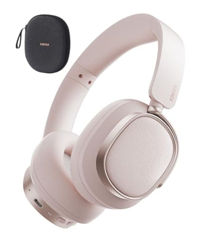 Edifier ES850NB Active Noise Cancelling Over-Ear Headphones, Pink | 92H Playtime, Wired & Wireless Hi-Res Audio, Fast Charging, Clear Calls for Home Office Travel - color: Pink