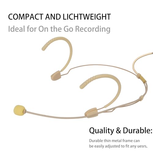 YXG Headworn Earset Over Ear Hanging Mic Beige Low Profile Light-Weight Microphone Compatible with Audio-Technica Wireless System Bodypack Transmitter, with Hirose 4 Pin Plug