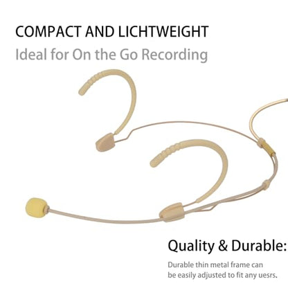 YXG Headworn Earset Over Ear Hanging Mic Beige Low Profile Light-Weight Microphone Compatible with Audio-Technica Wireless System Bodypack Transmitter, with Hirose 4 Pin Plug