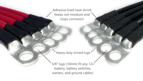 End Game 2 AWG Gauge Marine Grade Battery Cables, Made in USA, Fully Assembled with Heavy Duty Tinned Lugs, 1ft-15ft Lengths Available (Single Black, 8ft - 5/16” Lugs) - color: Single Black, size: 8ft - 5/16” Lugs