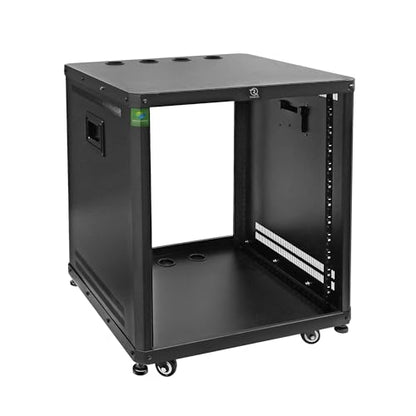 RIVECO POMU 12U Network & Stereo Rack with Caster Wheels, Rolling Server Rack Open Cabinet for 19 inches Audio Video Musical & IT Equipment Mounting, Round & Square Holes, Build in Handles Heavy Duty - size: 12U