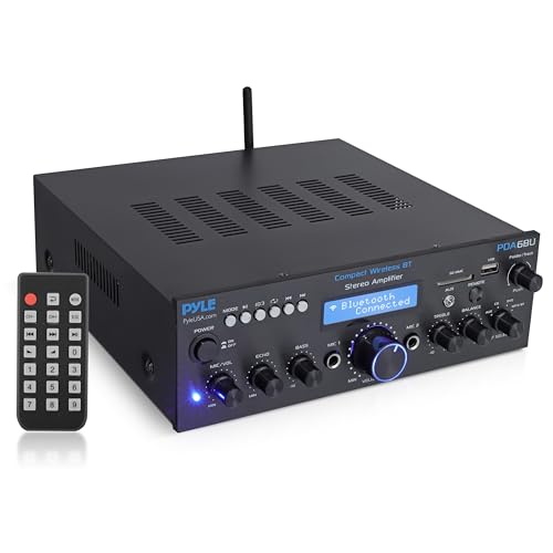 Pyle Wireless Bluetooth Power Amplifier System- 200W Dual Channel Sound Audio Stereo Receiver w/USB, SD, AUX, MIC w/Echo, Radio, LCD - Home Theater Entertainment via RCA, Studio Use, Black - PDA6BU.6 - color: Matte