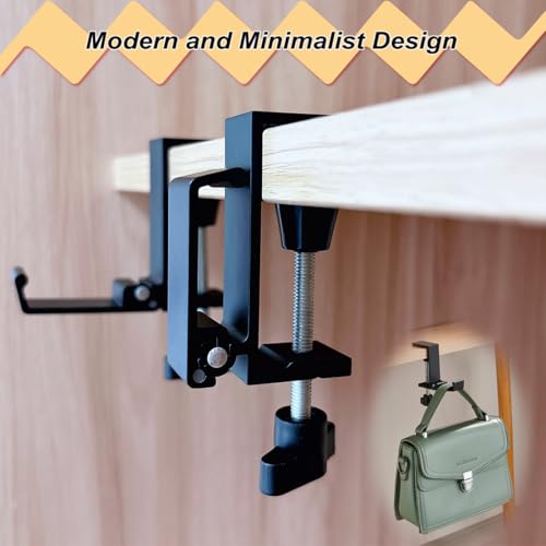 Aluminum Table Hooks 2 Pack, Foldable Under Desk Hooks for Backpack Headphone Purse, Portable Hanger, Heavy Duty Load, No Drill Tool-Free Installation, Space Saving Organizer Universal Fit