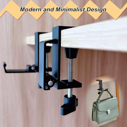 Aluminum Table Hooks 2 Pack, Foldable Under Desk Hooks for Backpack Headphone Purse, Portable Hanger, Heavy Duty Load, No Drill Tool-Free Installation, Space Saving Organizer Universal Fit