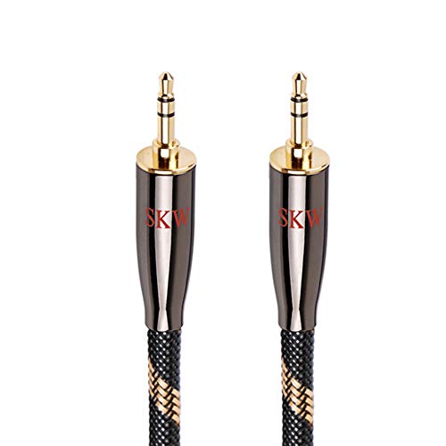 SKW Audiophile Heavy Gauge 3.5mm Stereo Aux Thick Cable 16.4ft/5m | Dual-shielded, 24K gold-plated TRS plugs, 6.8mm OD nylon-braided jacket, rigid strain relief, home stereo & DAC link - size: 16.4 ft