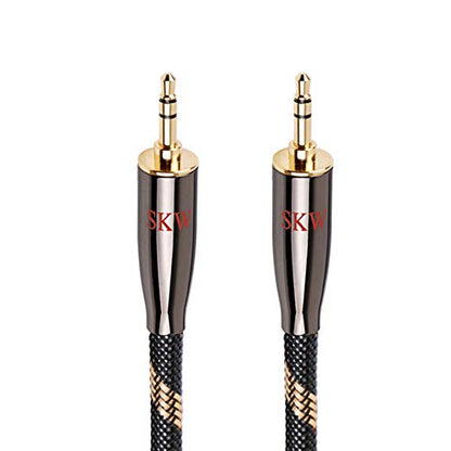 SKW Audiophile Heavy Gauge 3.5mm Stereo Aux Thick Cable 16.4ft/5m | Dual-shielded, 24K gold-plated TRS plugs, 6.8mm OD nylon-braided jacket, rigid strain relief, home stereo & DAC link - size: 16.4 ft