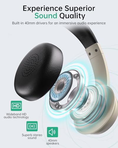 AOC Wireless Headset with Mic for Work, AI Noise Cancelling, Bluetooth | AI Noise Cancelling Mic, Bluetooth 5.3, USB-A/C Dongle Included, Mic Mute, Compatible with PC, Laptop & iPhone - color: Apricot Black