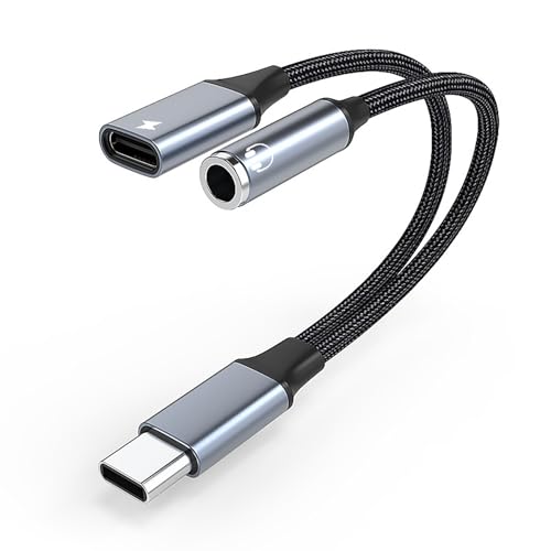USB C to 3.5mm Audio Adapter with 60W PD Fast Charging, 2-in-1 DAC Audio Converter and Headphone Jack, Compatible with iPhone 15/15 Pro, iPad Pro, Samsung Galaxy, Gaming, Car Aux - size: 1 Pack