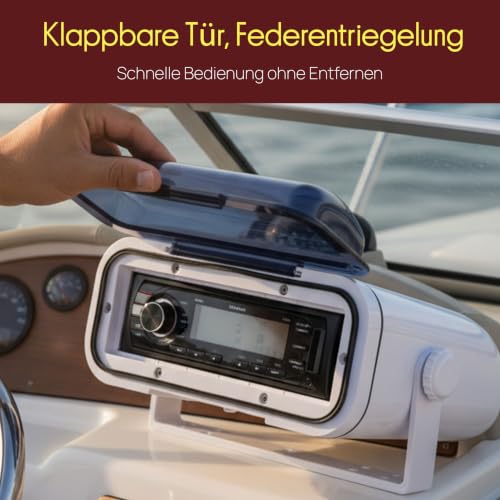 Pyle Durable Universal Marine Stereo Cover - Water Resistant Boat Radio Protector Shield with Flip-up Door & Neoprene Gasket - Compatible with Dual Shaft & DIN Style Stereos - Pyle PLMRCW3