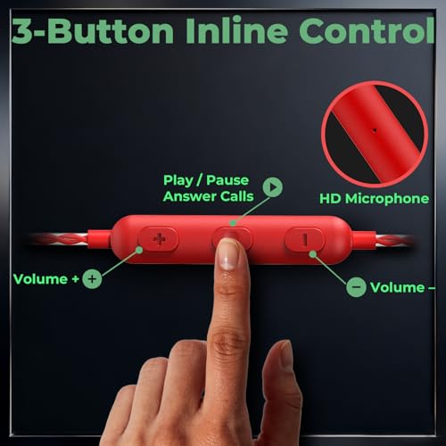 Red Wired Earbuds with Microphone, 3.5mm in-Ear Headphones for Laptop, Gaming & PS5, Volume Control, Clear Sound, Tangle-Free Cable, Earbuds with Case for Computer, PC & Android - color: Red