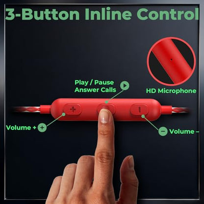 Red Wired Earbuds with Microphone, 3.5mm in-Ear Headphones for Laptop, Gaming & PS5, Volume Control, Clear Sound, Tangle-Free Cable, Earbuds with Case for Computer, PC & Android - color: Red