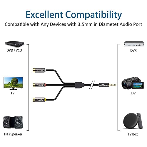 J&D 3.5 mm to 3RCA Cable, Gold Plated Copper Shell Heavy Duty 3.5mm 1/8 inch Male TRRS to 3 RCA Female Plug Stereo Audio Adapter Cable, 1 Feet - size: 1 Feet