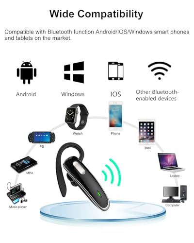 Bluetooth Headset V5.1, Wireless Hands-Free Earpiece with Noise Cancellation, Built-in Microphone for iPhone Android Business Calls - Black - color: Black, style: Single Bluetooth headset