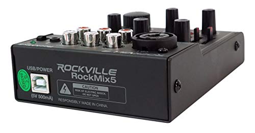 Rockville RockMix 5 Channel Pro Mixer with USB, Bluetooth, Echo, EQ | XLR/1/4" Mic/Line, RCA Inputs, 3.5mm Mic, 18V Phantom Power, 2-Band EQ, USB Recording, Headphone Out