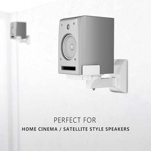 WALI Speaker Wall Mount, Surround Sound Speaker Stand with Adjustable Swivel Tilt Angle, Standard Bookshelf Speaker Mount for Living Room, Home Theater, Hold Up to 55 Lbs, (SWM201-W), 2 Pack, White