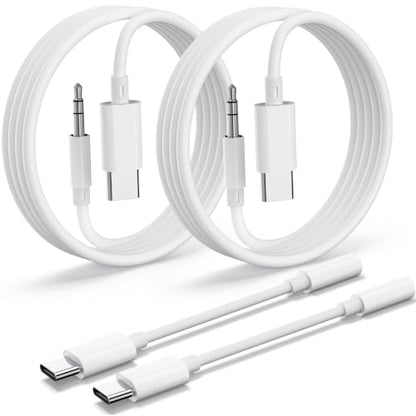 USB C to 3.5mm AUX Cable Set, 4 Pack, AUX to USB C Cord & Adapter | 2 AUX cords + 2 DAC audio dongles, USB C to AUX audio, music, mic, calls & recording, for car stereo, speakers & headphones