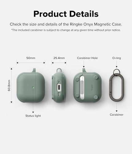 Ringke Onyx Magnetic for AirPods 4 Case [Compatible with MagSafe] Oil & Dirt Resistant Feels Good in The Hand Non-Slip Lightweight Cover with Carabiner - Sage Green - color: Sage Green, size: AirPods 4