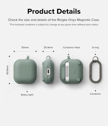 Ringke Onyx Magnetic for AirPods 4 Case [Compatible with MagSafe] Oil & Dirt Resistant Feels Good in The Hand Non-Slip Lightweight Cover with Carabiner - Sage Green - color: Sage Green, size: AirPods 4