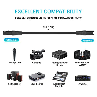 XLR Male to Female Microphone Cable 10ft (Oxygen-Free Copper) - style: 10ft/3m 1pack