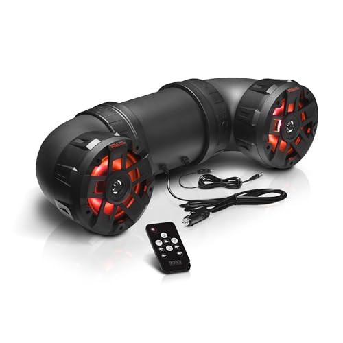 BOSS Audio Systems ATV8BRGB ATV UTV Sound System - 8 Inch Speakers, 1.5 Inch Tweeters, Full Range, IPX5 Weatherproof, Bluetooth, Built-in Amplifier, Multi-Color Illumination, Golf Cart Compatible - style: 8" Speakers, RGB