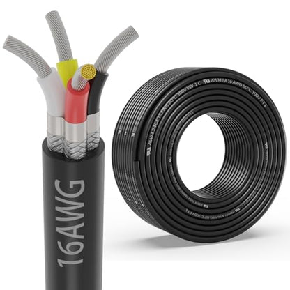 16 Gauge 4 Conductor Shielded Wire 50FT, UL2464 16 AWG 4 Shielded Cable | Tinned Copper Stranded 16/4 CNC Wires for CNC VFD Spindle, Stepper Motor, 3D Printer, Sound, Speaker, Signal Transmission - size: 50FT, style: 16AWG-4C