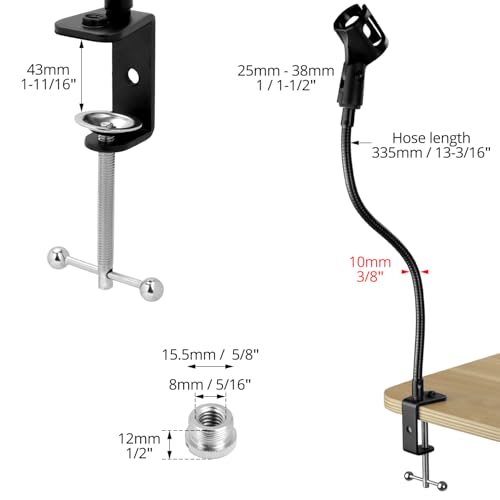QWORK 13" Gooseneck Microphone Stand – Flexible Desktop Clamp-On Mic Mount