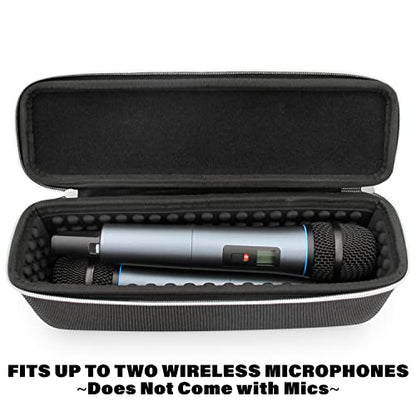 CASEMATIX Wireless Microphone Case Compatible with Two Wireless Mic System Microphones Up To 10.75" by Sennheiser, Shure and More - Sleek Mic Case For Travel with Zipper for Singing or Karaoke