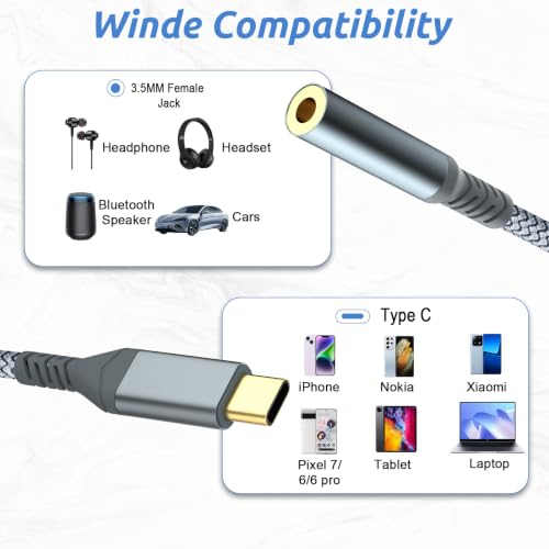 USB C to 3.5mm Audio Headphone Adapte(2 Pack), USB C To Aux Adapter Type C Hi-Fi Usb C To Headphone Jack Adapter For iphone 17 Pro Max/17 Pro, 16/15 Pro Max, 16/15 Pro, Galaxy S24/S23/S22 Ultra
