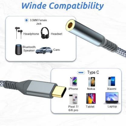USB C to 3.5mm Audio Headphone Adapte(2 Pack), USB C To Aux Adapter Type C Hi-Fi Usb C To Headphone Jack Adapter For iphone 17 Pro Max/17 Pro, 16/15 Pro Max, 16/15 Pro, Galaxy S24/S23/S22 Ultra