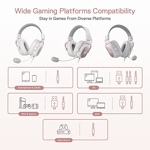 Redragon H510 Zeus White Wired Gaming Headset - 7.1 Surround Sound - Memory Foam Ear Pads - 53MM Drivers - Detachable Microphone - Multi Platforms for PC, PS4/3 & Xbox One/Series X, NS - color: White H510