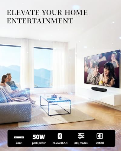 Sound Bar – 50W, Sound Bar for Smart TV, Sound Bar with Bluetooth 5.0, Optical/AUX Connectivity, Remote Control, Wall-Mountable Home Theater Audio, Compatible with TV, PC, and Phone - color: Gray