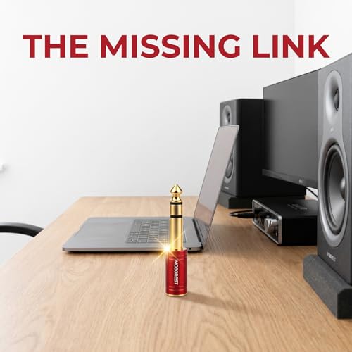 MOBOREST 1/4" Male to 3.5mm (1/8 in) Female TRS Headphone Adapter RED 1PCS | 6.35mm Male to 3.5mm Female adapter connectors for lossless TRS sound, guitar amp, piano, keyboard, mixer, studio - color: -RED-1PCS