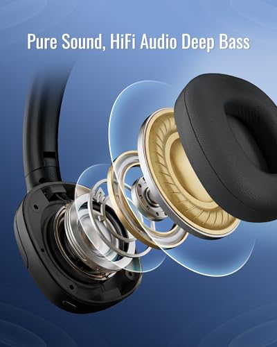 Hybrid Active Noise Cancelling Headphones, Wireless Over Ear Bluetooth | 50H Long ANC Playtime, Rotatable and Foldable, HiFi Audio Deep Bass, Customized EQ via APP, Transparency Mode - color: Matte Black