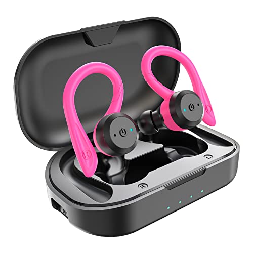 APEKX Wireless Earbuds, IPX7 Waterproof Bluetooth Headphone w/Mic Deep Bass | Secure Sport Ear Buds with Ear Hooks & Charging Case, 40H Playtime Stereo Sound for Workout & Running, Red - color: Red