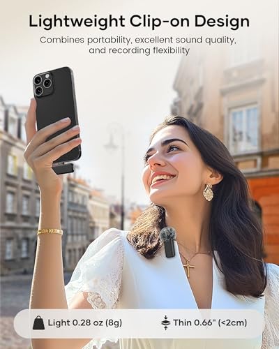 Wireless Lavalier Microphone with Charging Case, 36H Battery Life, Noise Cancellation, 135ft Range, Plug-and-Play Clip-On Mic for iPhone, iPad, Android, YouTube, Vlog, Live Streaming - color: Matte Black, size: With Case
