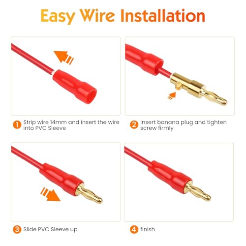 4 mm Gold Plated Open Screw Type Speaker Connector Banana Plugs,12 Count(1 Pack of 6 Pairs)